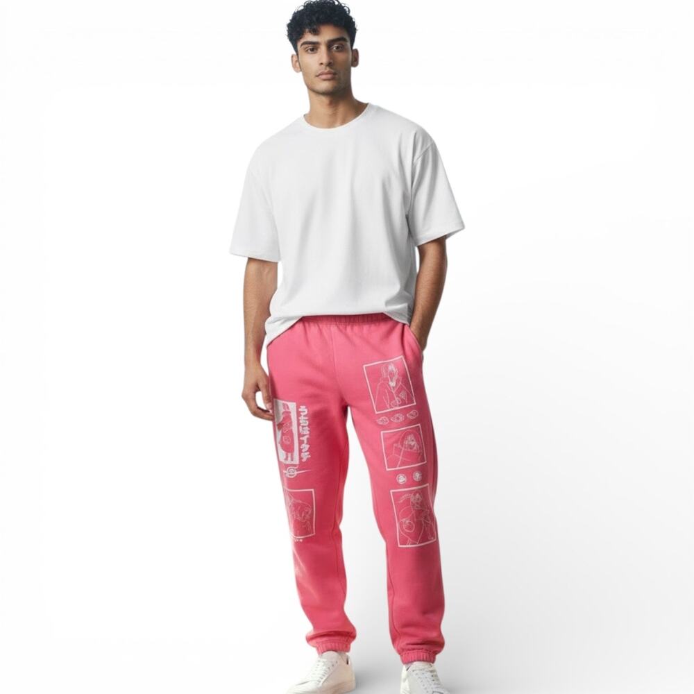 Hypland x Naruto Itachi pink comic graphic panel jogger sweatpants-Sm